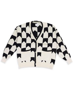 Rhude Chevron Chequered Knit Cardigan /Cream" Rhss24Ca01837273 Blc" - Black