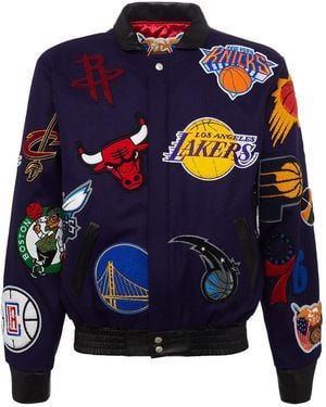 Jeff Hamilton Nba Collage Wool & Leather Jacket Nba 101 Pur" - Black