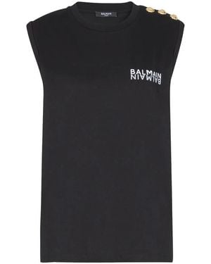 Balmain Logo-Detail Sleeveless Tank Top Ef6Ed002Bb04 Eab" - Black