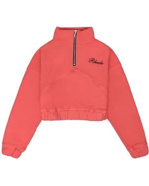 Rhude Cropped Quarter-Zip Sweatshirt "Flamingo" Rhdmtps0008 Flmpnk" - Red