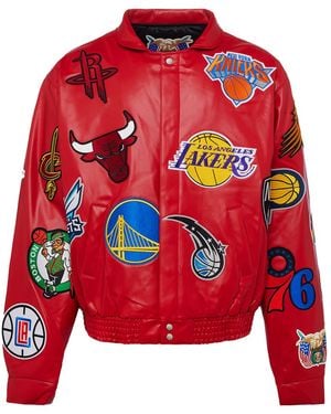 Jeff Hamilton Nba Collage Vegan Leather Jacket "Collage" Nba-201- - Red