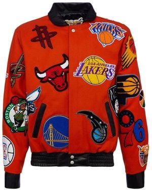 Jeff Hamilton Nba Collage Wool & Leather Jacket Nba 101 Org" - Red