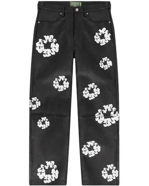 DENIM TEARS Levi's Leather Cotton Wreath Logo Trousers Dt340" - Black