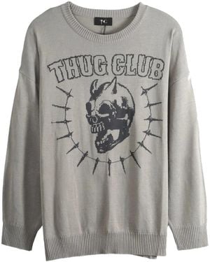 THUG CLUB Tc Riding Skull Knit Jumper Tc26Kn0501" - Black