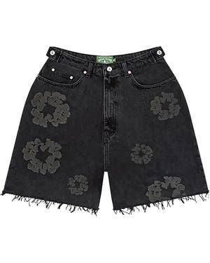 DENIM TEARS Mono Cotton Wreath Denim Shorts Dt389" - Black