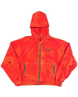 THUG CLUB Tc Two-Tone Washed Zip-Up Hoodie Tc26Ss0401" - Red