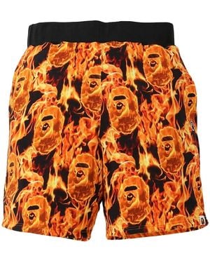 A Bathing Ape Flame Wide Sweat Shorts 1G30 153 014" - Orange