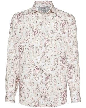 Brunello Cucinelli Paisley Linen Shirt "Raspberry" Brun1113" - Black