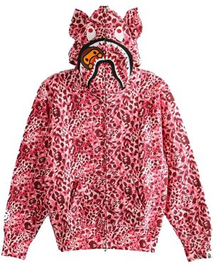 A Bathing Ape Wild Leopard Pattern Milo Shark Full Zip Hoodie Camo" 2L80215001 Pnk" - Red