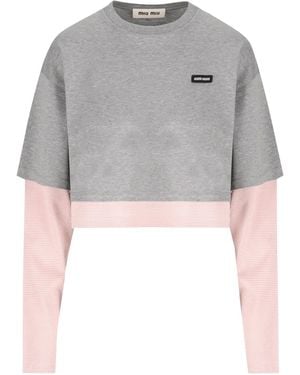 Miu Miu Cropped Layered Jersey T-Shirt Begonia" Mjl135 17Or F0L5D" - Black