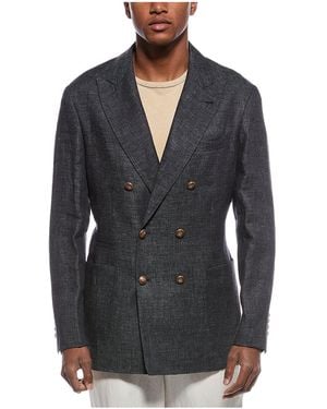 Brunello Cucinelli Linen Double Breasted Blazer "Dark" Brun1200" - Black