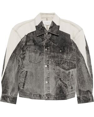 Feng Chen Wang Denim Deconstructed Printed Oversized Jacket Fuf18Jk06" - Black