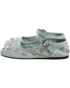 Miu Miu Embroidered Drill Ballerinas "Powder" 5F617E 3Zmu F0035" - Grey