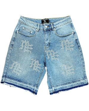 Mixed Emotions Me Rhinestone Denim Shorts Mixe071" - Blue
