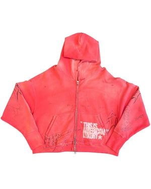 SEKRIT Time Capsule Zip-Up Hoodie "Faded" Ss26 Sek Hd03" - Red