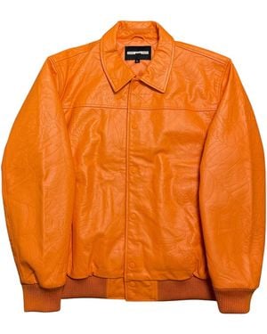 Sp5der Debossed Web Leather Jacket 375" - Orange