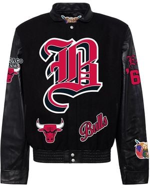 Jeff Hamilton Chicago Bulls Wool & Leather Old English Varsity Jacket Nba Chi Bul 109" - Black