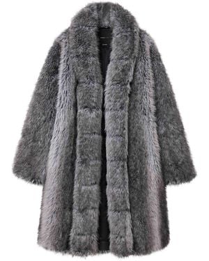 Purple Brand Faux Fur Shawl Collar Coat M9627 Ffbb426" - Black