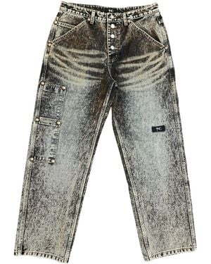 THUG CLUB Iron Faded Denim Trousers Tc26Pt1501" - Black