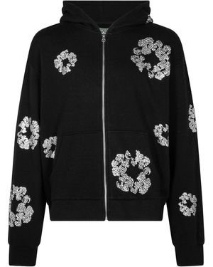 DENIM TEARS Cashmere Swarovski Cotton Wreath Zip Hoodie Dt075" - Black