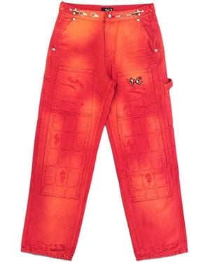 THUG CLUB Tc Two-Tone Washed Trousers Tc26Pt0402" - Red