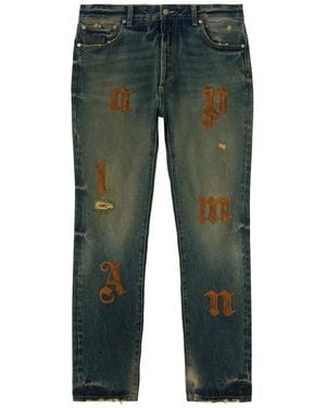 Palm Angels Logo Patches Jeans Golden" Pmya040F24Den0014564" - Black