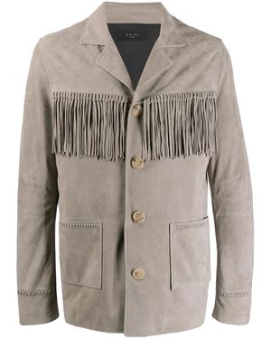 Amiri Fringe Suede Jacket Y0M04208Su Gry" - Black