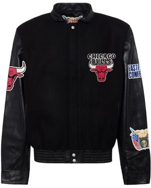 Jeff Hamilton Chicago Bulls Blockletter Wool & Leather Jacket Nba Chi Bul 100" - Black