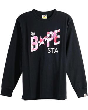 A Bathing Ape Abc Camo Sta Long-Sleeve T-Shirt 1M80111052 Bkg" - Black
