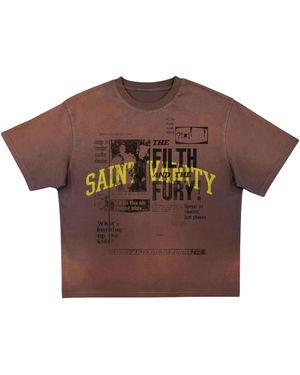 SAINT VANITY Newspaper T-Shirt Sv011" - Brown