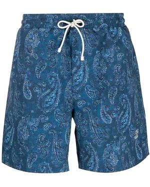 Brunello Cucinelli Paisley Drawstring Shorts Brun888" - Blue