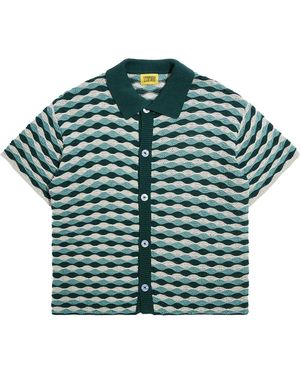 DIET STARTS MONDAY Beach Wave Crochet Ss Woven Button Shirt Dsm Sum24 003" - Green