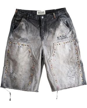 Satoshi Nakamoto Danny's Carpenter Stud-Embellished Distressed Shorts Sat076" - Black
