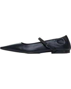 Brunello Cucinelli Leather Pointed-Toe Mary Jane Shoe Brun3037" - Black