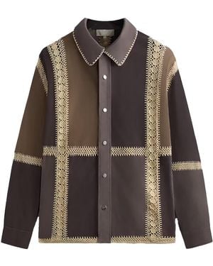 Kith Suede Combo Boxy Collared Overshirt "Hematite" Khm032311 034" - Black