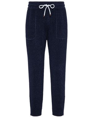 Brunello Cucinelli Cotton Linen Ribbed Jogger Trousers Brun1224" - Black