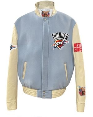 Jeff Hamilton Oklahoma City Thunder Wool & Leather Varsity Jacket "Baby" Nba Okl Thu 104" - Blue