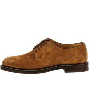 Brunello Cucinelli Suede Derby Shoes Brun1788" - Brown