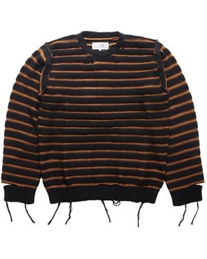 MM6 by Maison Margiela Mm6 Striped Distressed Jumper Sh0Hl0022M13080961" - Black