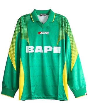 A Bathing Ape Ape Flame Monogram Jacquard Logo Relaxed Fit Football Jersey 1M30111310 Grn" - Green