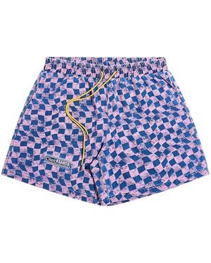 DIET STARTS MONDAY Warped Chequered Shorts Dsm Sum26 028" - Blue
