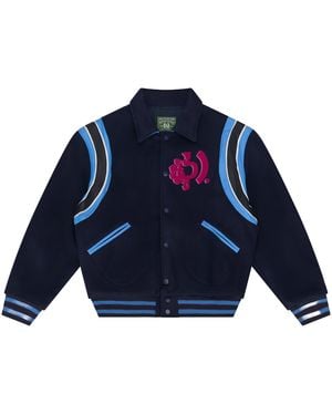 DENIM TEARS Bstroy Tears Logo Varsity Jacket Dt963" - Blue