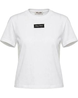 Miu Miu Logo Jersey T-Shirt Mjna45 6398 F0009" - Black