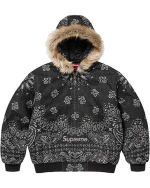 Supreme Bandana Jacquard Denim Hooded Work Jacket "Ss22 - Black