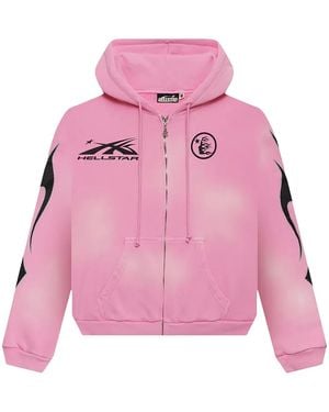HELLSTAR Complex Sports Flame Zip-Up Hoodie Hsr319" - Pink