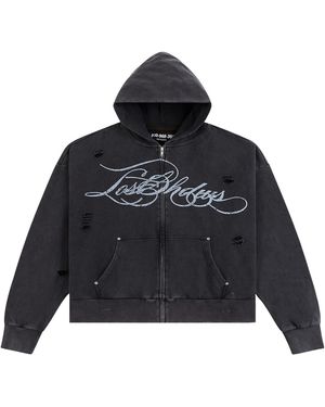 LOSTSHDWS Distressed Script Hoodie Lst 21 22712" - Black