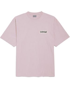 Balenciaga Masking Tape Medium Fit T-Shirt "Dusty" A00497 Ttvl6 5663" - Pink