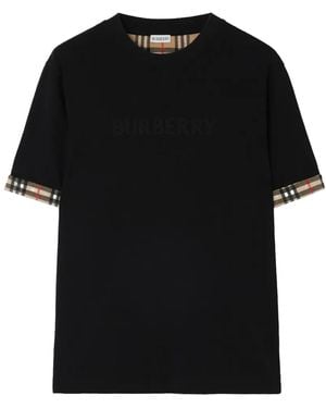 Burberry Check Trim Cotton T-Shirt 8132786" - Black