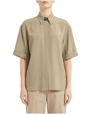 Brunello Cucinelli Silk Shirt "Light Khaki" Brun1659" - Black