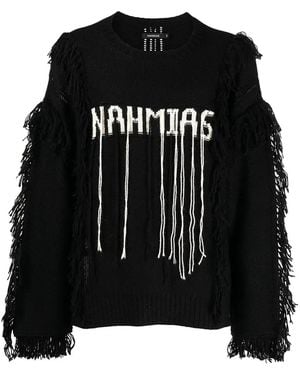 NAHMIAS Crewneck Poncho Fringe Jumper Aw23 Kw5 T16G1 001" - Black